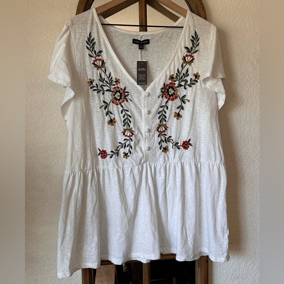 Lane Bryant Tops - NWT Cotton White Embroidered Peplum Top Boho Floral Plus Size 18/20 Lane Bryant